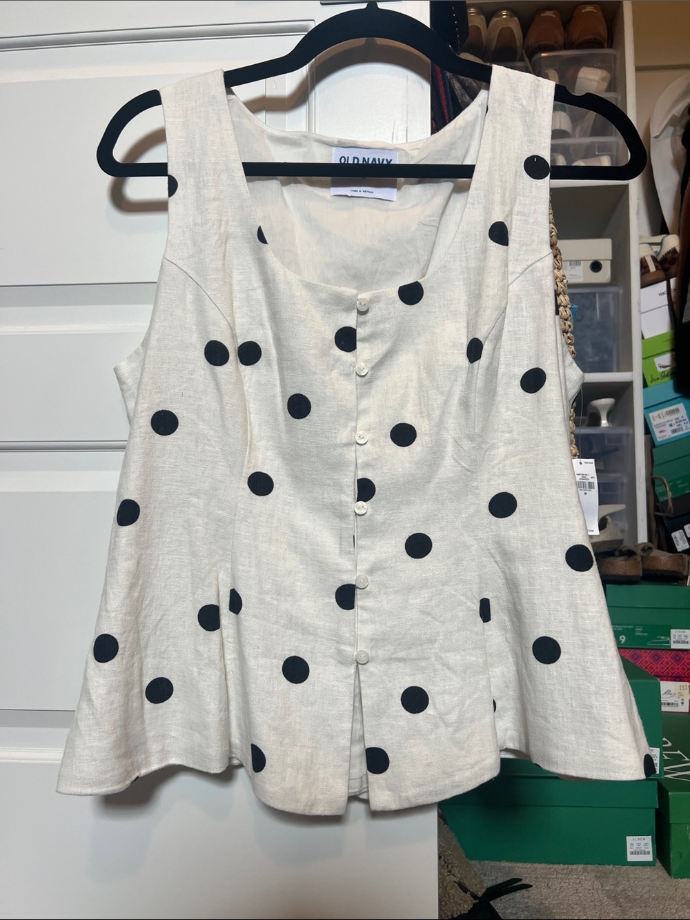 Old Navy Cream Peplum Tank with Black Polka Dots